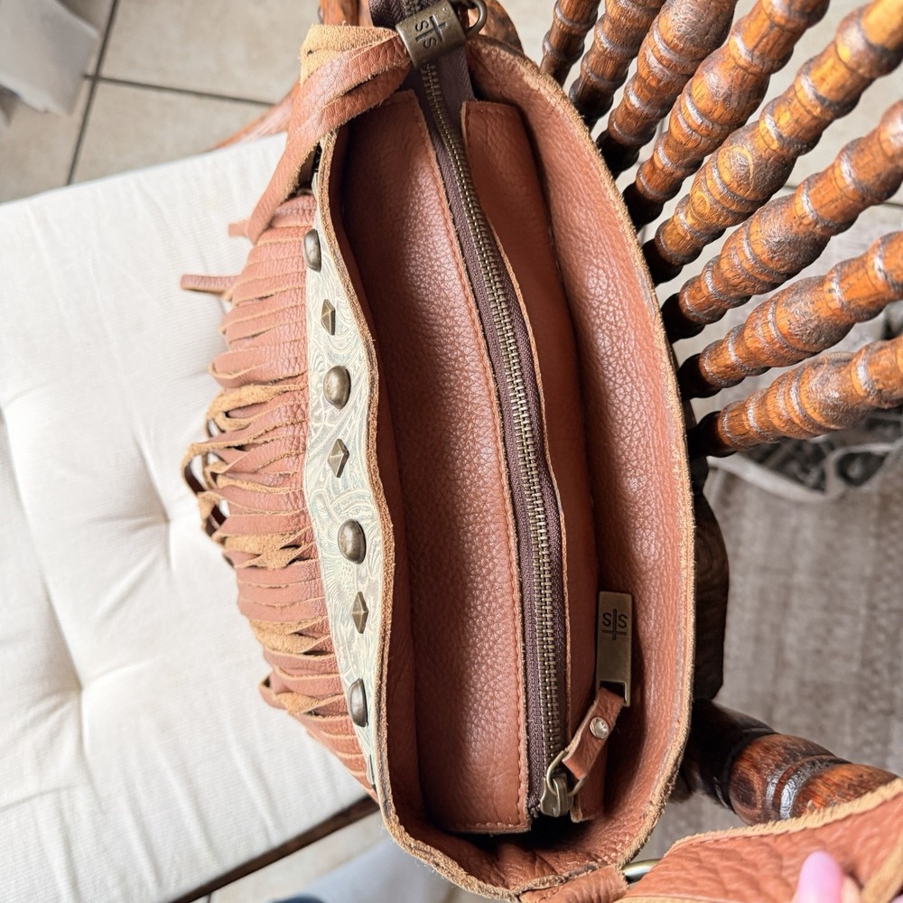 STS Ranchwear Boho Fringe Crossbody Purse Tan Leather Handbag Conceal Carry - Picture 16 of 16